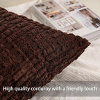 Pack of 2 Corduroy Decorative Throw Pillow Covers 16x16 Inch Soft Striped Pillow Covers Modern Farmhouse Home Decor for Sofa Living Room Couch Bed（Light Brown）
