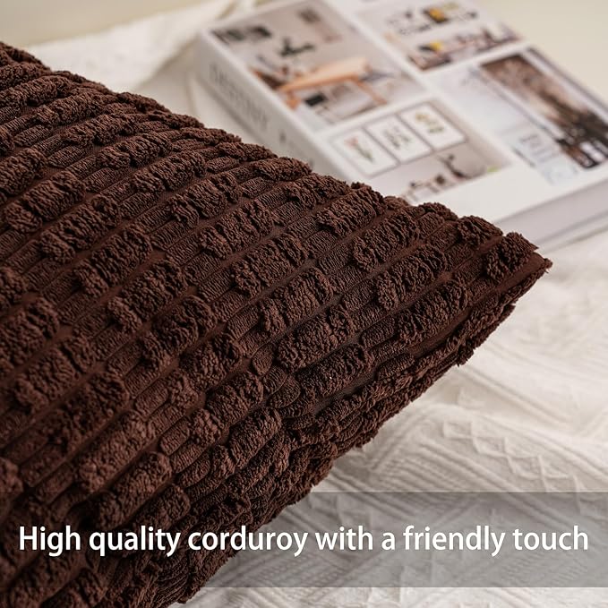 Pack of 2 Corduroy Decorative Throw Pillow Covers 26x26 InchSoft Striped Pillow Covers Modern Farmhouse Home Decor for Sofa Living Room Couch Bed（Dark Brown）