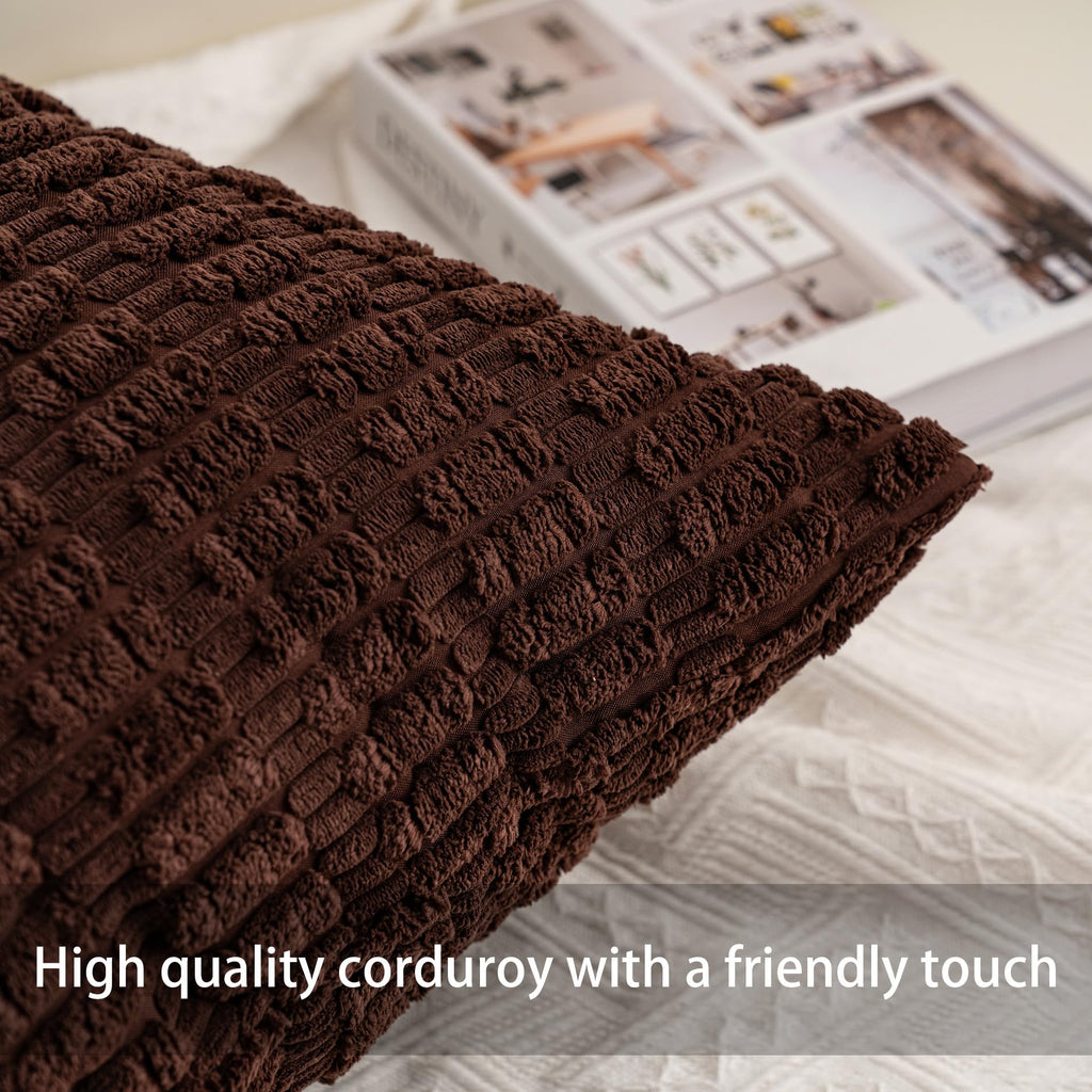 Pack of 2 Corduroy Decorative Throw Pillow Covers 20x20 Inch, Dark Brown
