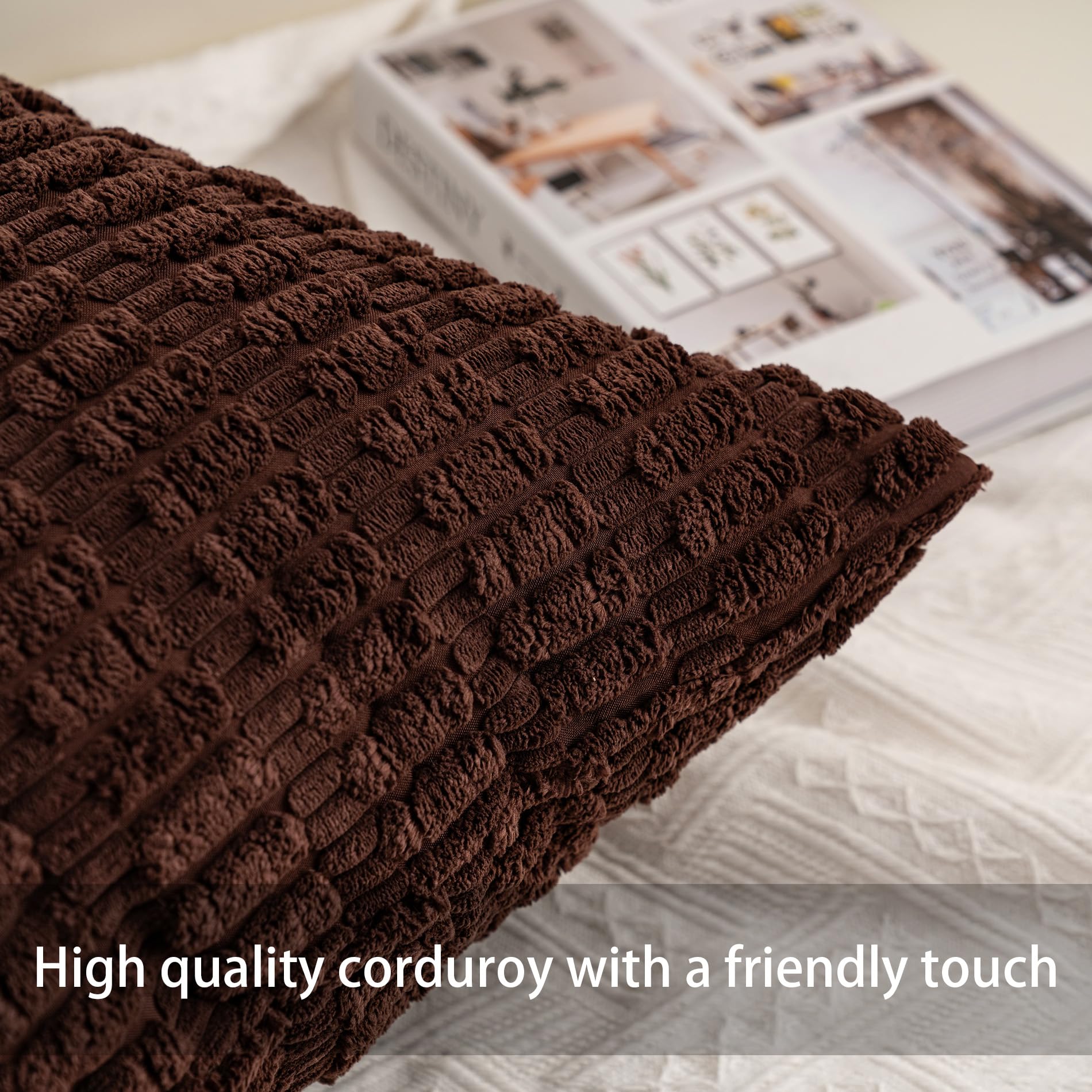 Pack of 2 Corduroy Decorative Throw Pillow Covers 20x20 Inch, Dark Brown