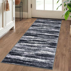 Lansny Modern Abstract Runner Rug 2x5, Black Grey Washable Kitchen Runner Entryway Rug Mat Non-Slip Soft Hallway Rug Runner Thin Print Faux Wool Carpet for Bedroom Laundry Room Indoor