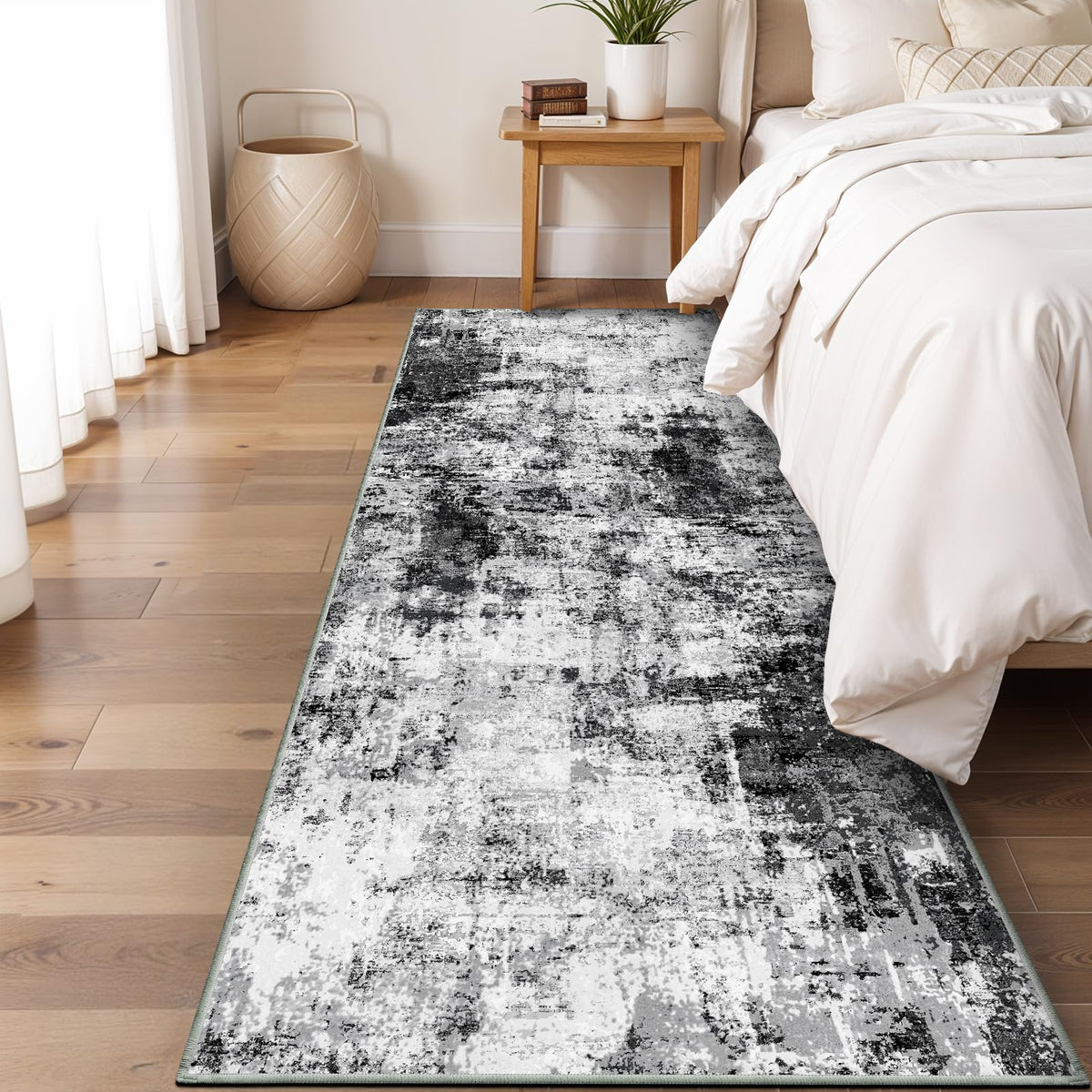 2x8 Washable Runner Rug for Family: Easy-to-Clean Runners for Hallway Entryway Bedroom - Stain and Water Resistant Rugs with Non-Slip Backing - Soft Low-Pile Carpet Beige Grey