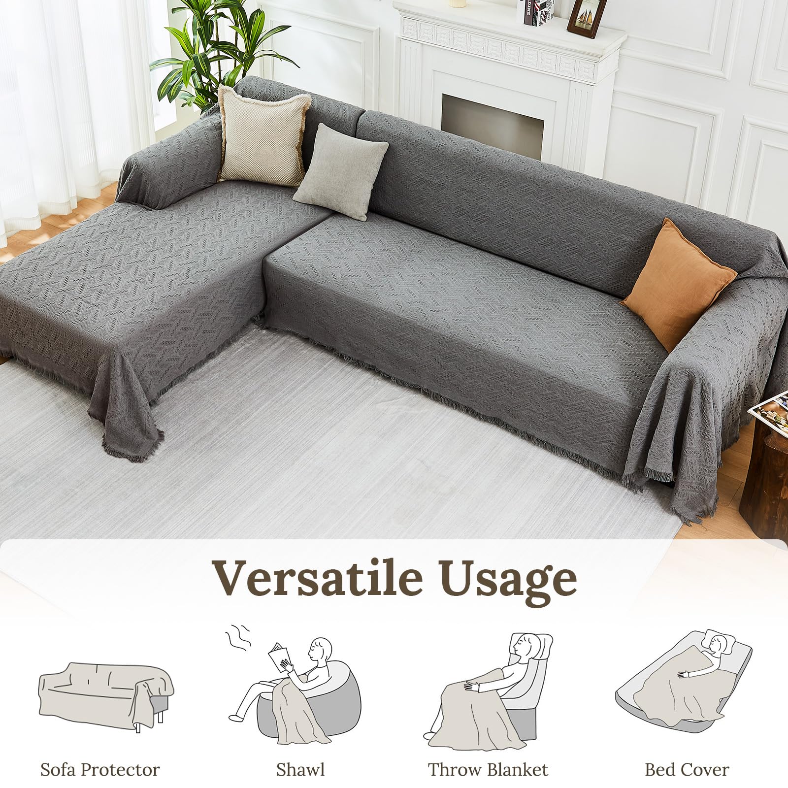 HOMERILLA 2 Piece Sectional Couch Cover for L Shape Sofa Dark Grey XL