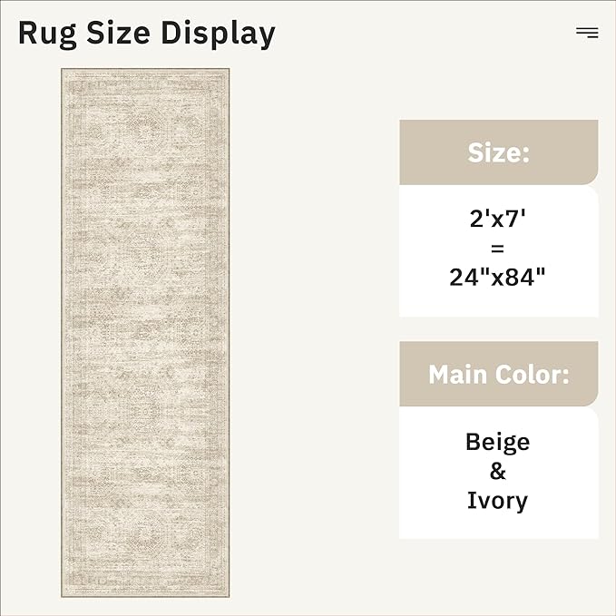 Soalmost Runner Rug 2x7 Washable Non-Slip Hallway Rugs for Kitchen Beige