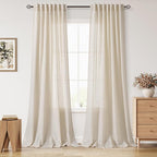 Nanspring 108 Inch Long Curtains for Living Room Cream Beige Linen Modern Farmhouse Decor Light Filtering Semi Sheer Curtain Back Tab Luxury Floor to Ceiling High Window for Bedroom 52x108, 2 Panels