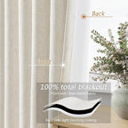 Guken Extra Wide 100% Blackout Linen Curtains for Bedroom 96 Inch Long Ceiling to Floor 8 FT Natural Cream Black Out Curtain Back Tab Room Darkening Window Drapes 1 Panel Beige Ivory 100x96