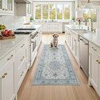 RELEANY Washable Area Rug, Runner 3'x7', Blue/White/Gray