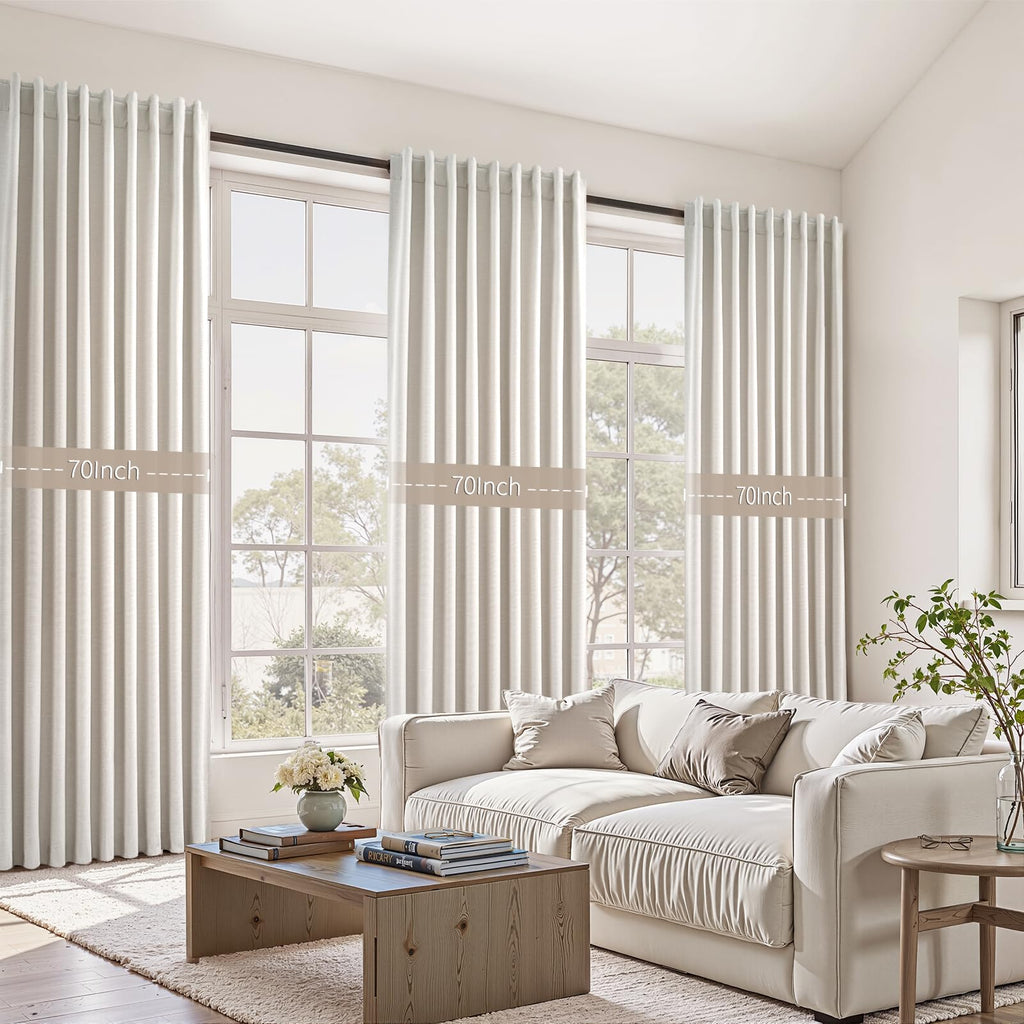 Topfinel Extra Wide 70 Inch Length Blackout Curtains 108 Inches Long 2 Panels Set for Sliding Glass Doors Modern Pleated Linen Blend Heavy Floor to Ceiling Large Window Drapes 70" W x 108" L