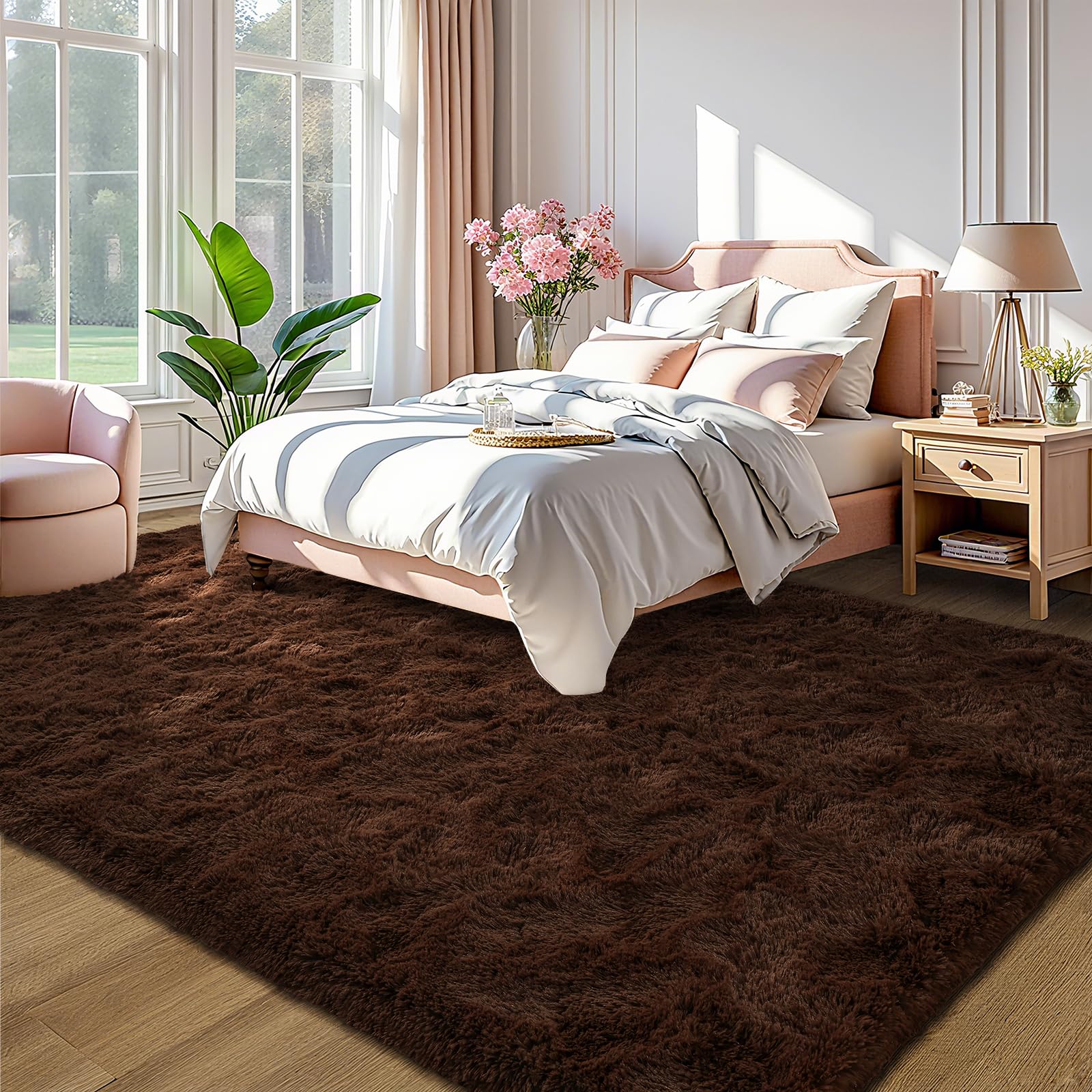LOCHAS Area Rugs 9x12 Fluffy Living Room Carpets for Kids Bedroom, Brown