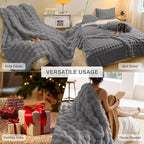 HANDONTIME Faux Fur Plush Sofa Covers for Couch Washable Rabbit Plush Couch Cover Cozy Faux Fur Sectional Covers for Dogs Fluffy Plush L Shaped Sofa Cover Pet Couch Protector, Dark Grey, 71" X134"