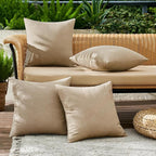 MIULEE Pack of 4 Decorative Outdoor Throw Pillow Covers Linen Waterproof Pillow Covers Farmhouse Cushion Cases for Patio Garden Tent Balcony Couch Sofa 16x16 inch Light Tan