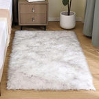 Goolela Fluffy Faux Sheepskin Fur Rug for Bedroom 3x5 White with Grey Tips Fuzzy Furry Bedside Plush Rug for Office Dorm Soft Shaggy Carpet Rectangle