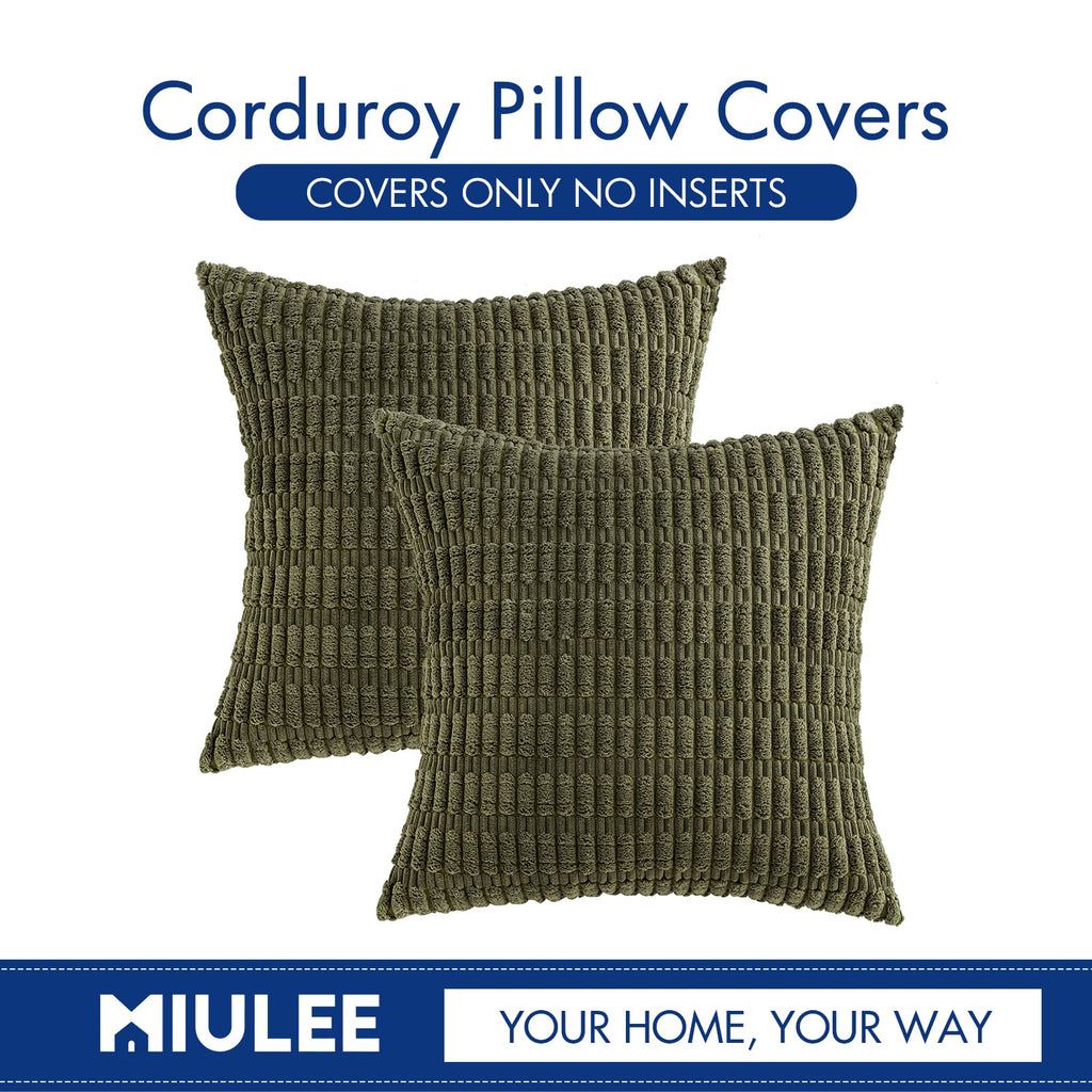 MIULEE Corduroy Decorative Throw Pillow Covers 18x18 Olive Green Pack of 2