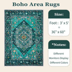 SERISSA 3x5 Washable Non Slip Boho Area Rug for Bedroom，Teal