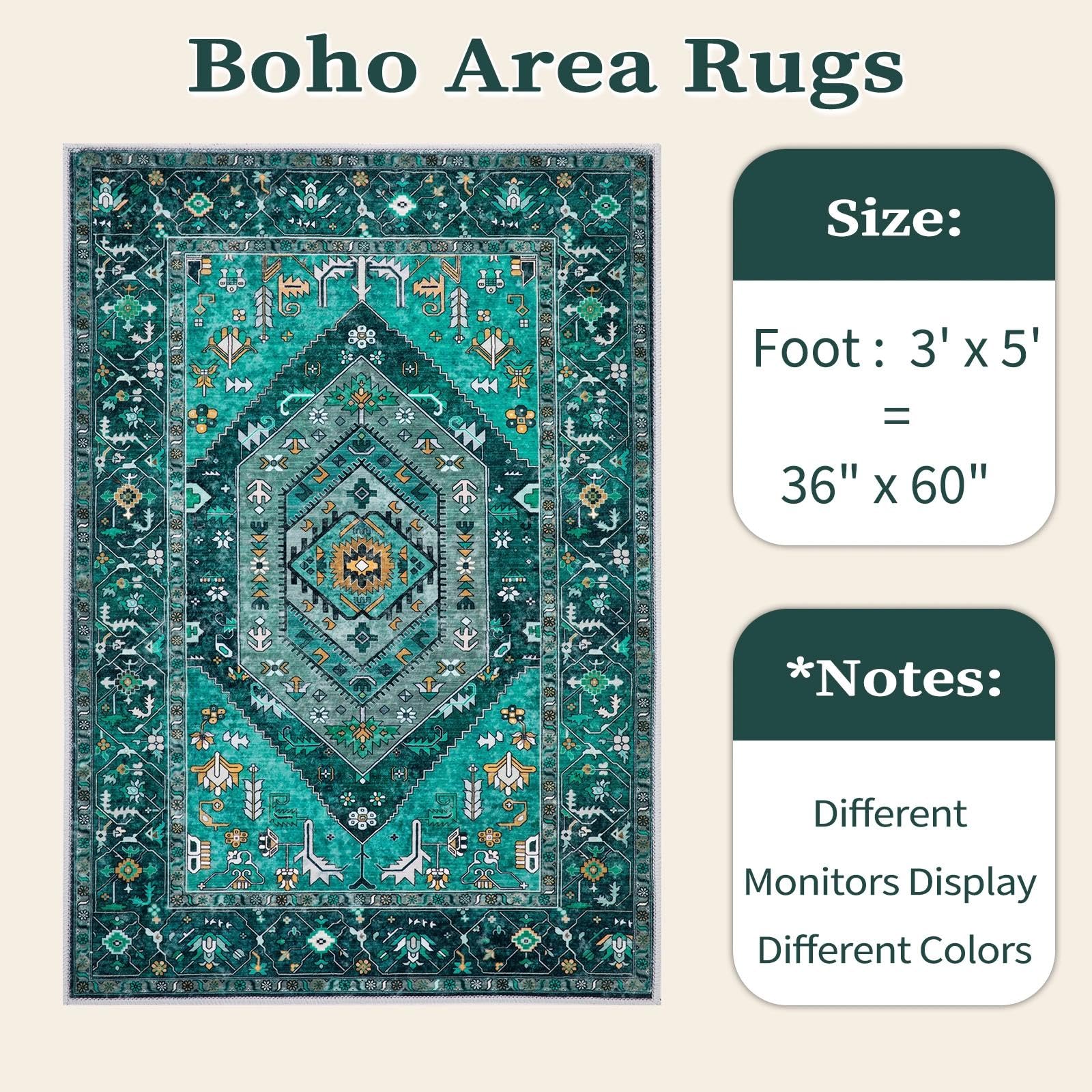 SERISSA 3x5 Washable Non Slip Boho Area Rug for Bedroom，Teal