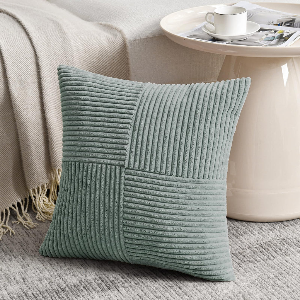 Fancy Homi 2 Packs Grey Blue Decorative Throw Pillow Covers 18x18 Inch for Couch Bed Sofa, Rustic Boho Farmhouse Home Decor, Soft Corss Corduroy Patchwork Textured Square Cushion Case 45x45 cm