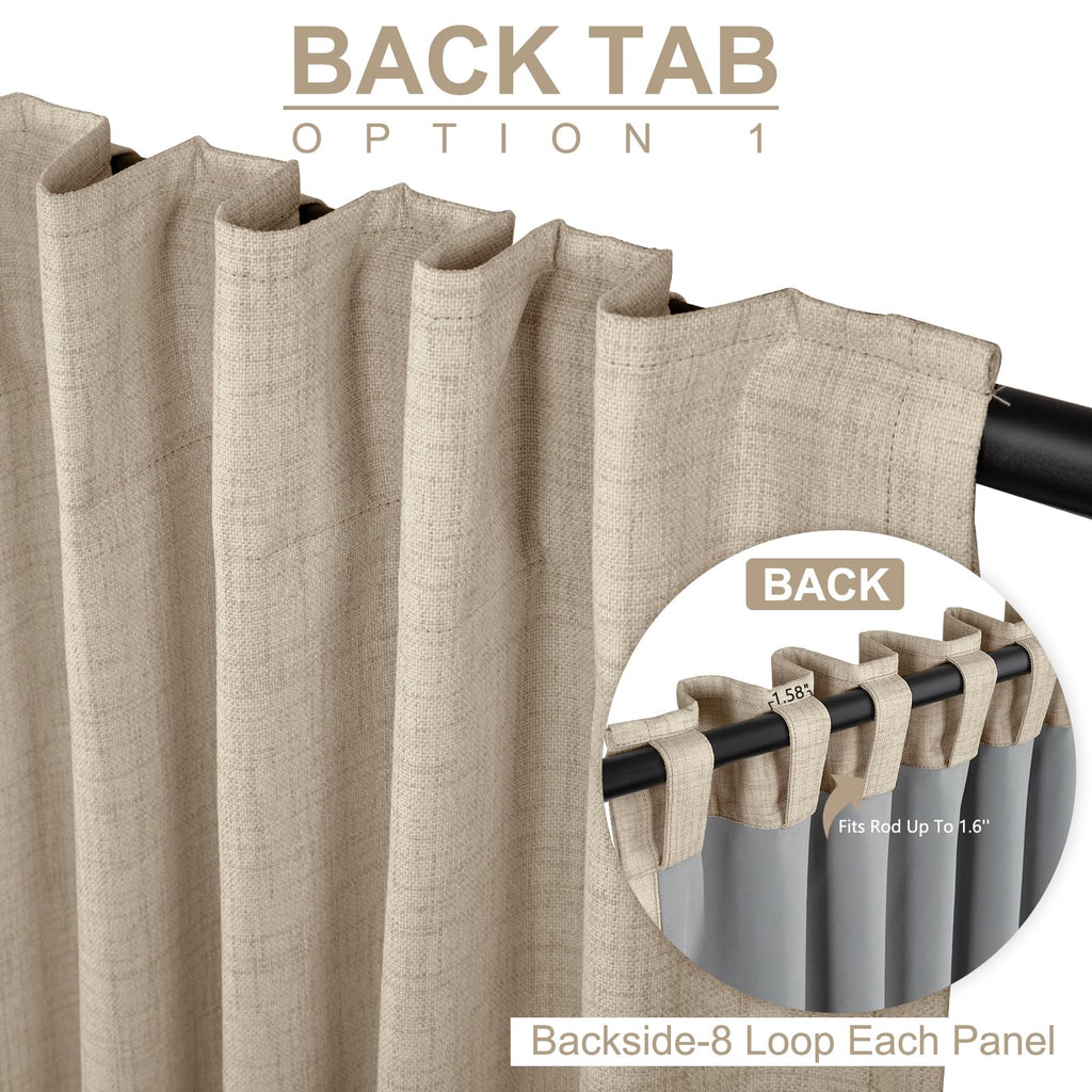 Linen Textured Total Blackout Curtains for Bedroom 108 Inches Long, Oatmeal