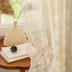 YJ YANJUN Vintage Lace Curtains 102 Inch Long-Victorian Floral Pattern Beige Sheer Curtain Panels for Living Room Home Office Light Filtering Ceiling to Floor for Large Window W52 X L102 Light Beige
