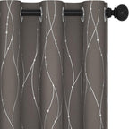 Deconovo Blackout Curtains, Thermal Insulated Soundproof Grommet Drapes, Wave Dots Silver Print, 42 x 45 Inch, Set of 2, Machine Washable Window Panel for Kitchen Bedroom Living Room Nursery, Taupe