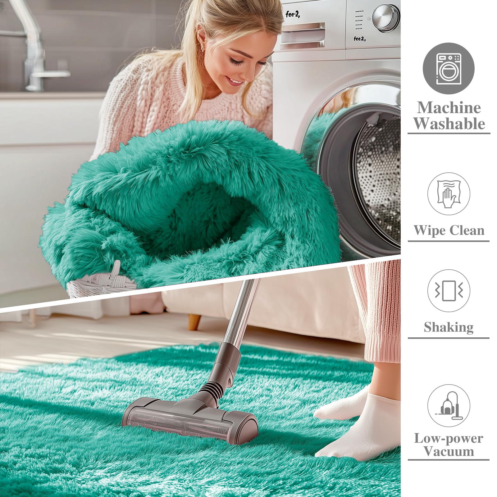 OLANLY 2x8 Machine Washable Runner Rugs for Hallway, Soft Fluffy Shaggy Bedside Rugs for Bedroom, Living Room, Indoor Floor Carpet for Kids Girls and Boys, Home Decor Aesthetic, Teal Green