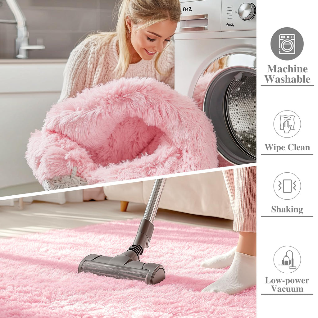 OLANLY 8x10 Machine Washable Large Area Rugs for Living Room, Bedroom, Soft Fluffy Shaggy Bedside Rug, Indoor Floor Carpet for Kids Girls and Boys, Dorms, Nursery, Home Decor Aesthetic, Pink