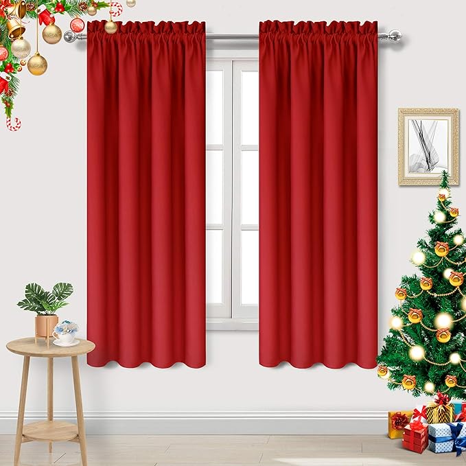 DWCN Blackout Curtains for Bedroom Living Room 38 x 63 Inch Long Red