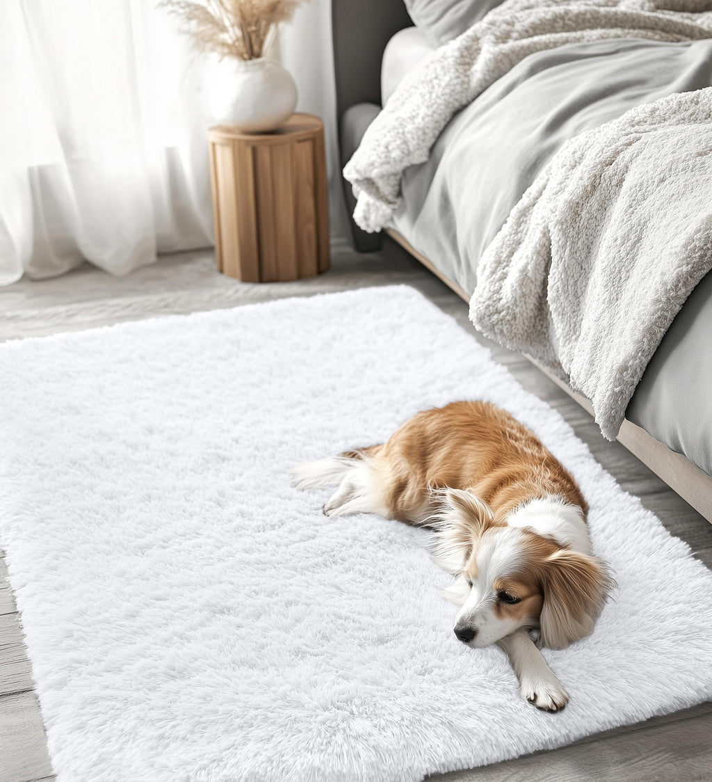OLANLY 3x5 Machine Washable Small Bedside Rug, Soft Fluffy Shaggy Rugs for Living Room, Bedroom, Indoor Floor Carpet for Kids Girls and Boys, Preppy Dorms, Nursery, Home Decor Aesthetic, White