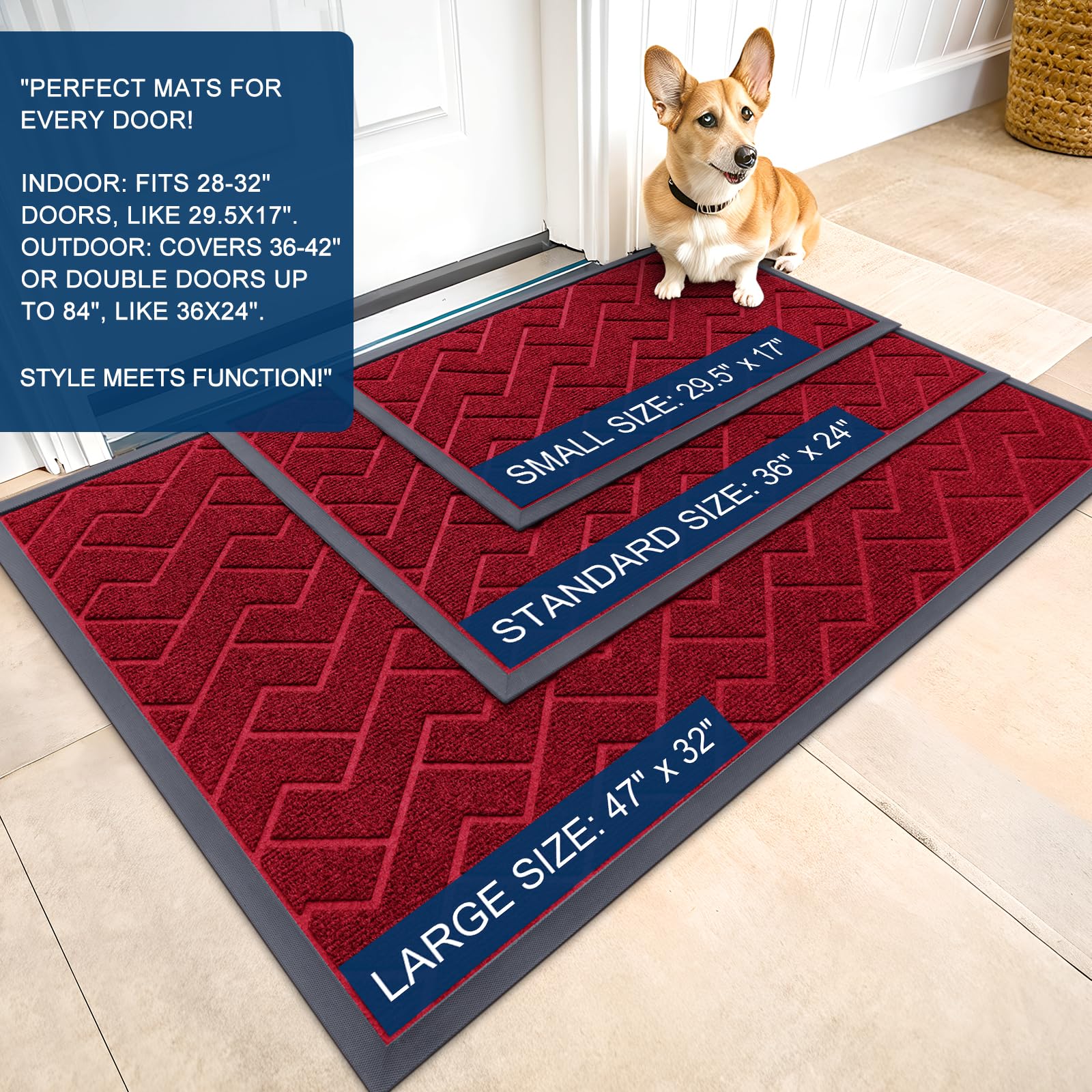 OLANLY Front Door Mat Outside 59x23, All-Season Absorbent Rubber Doormat