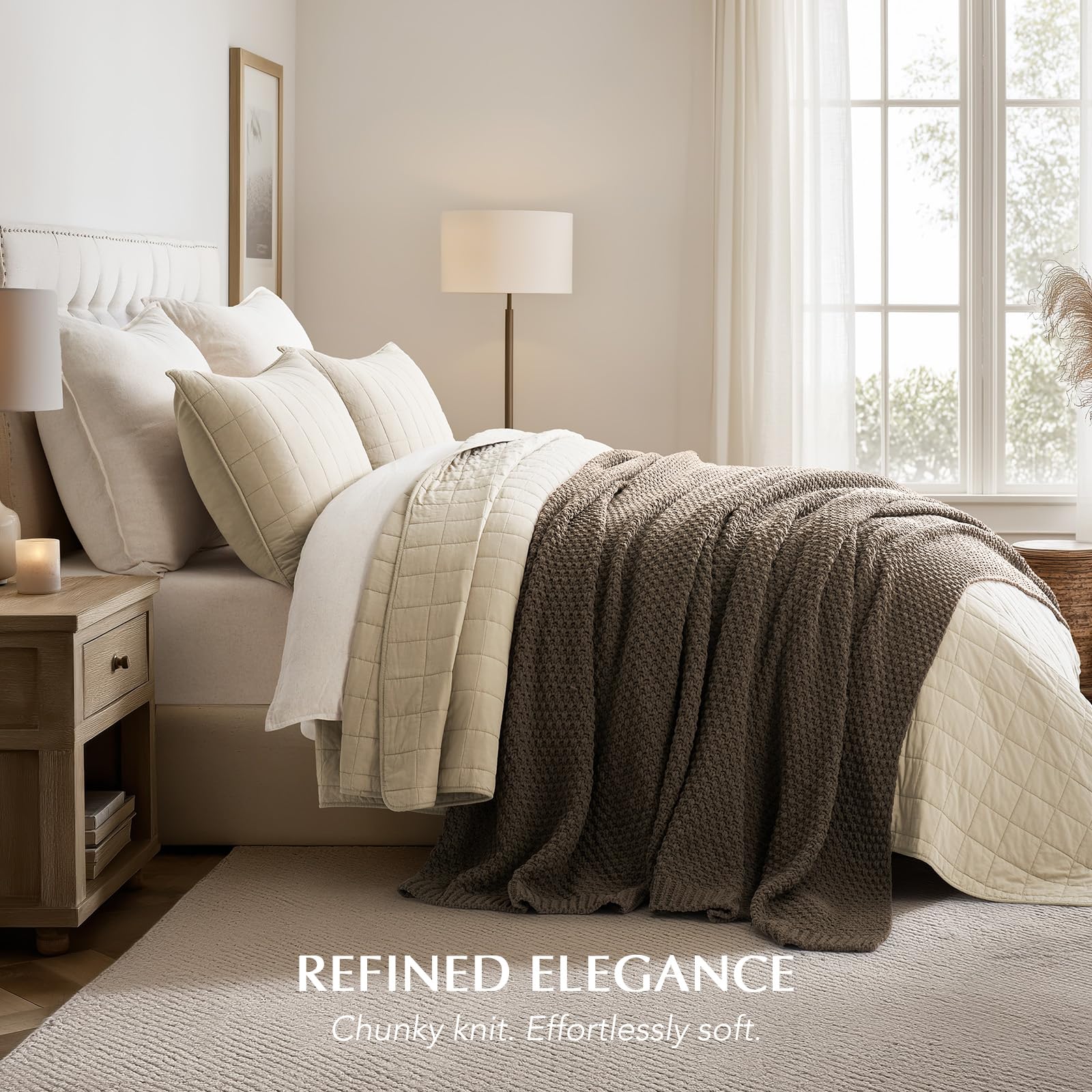 EVERGRACEHOME Chunky Chenille Knit Throw Blanket, 90 x 90, Mocha Brown