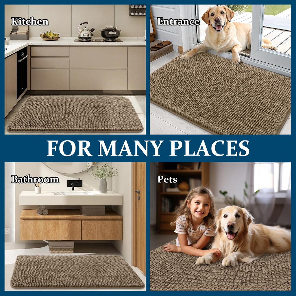 OLANLY Dog Door Mat for Muddy Paws 59x24, Super Absorbent Chenille Mud Mat