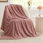 BEDELITE Fleece Twin Blanket for Couch & Bed - 3D Jacquard Decorative Dusty Pink Blankets, Super Soft and Cozy Warm Fuzzy Blanket All Seasons Suitable, 50x60Inches