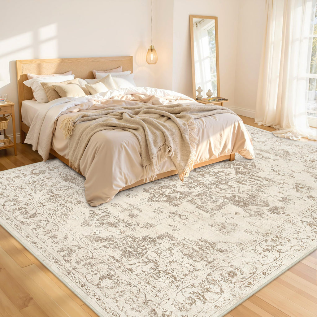 Luxturiy Area Rugs 9x12 Living Room: Bedroom Washable Carpet Beige/Ivory