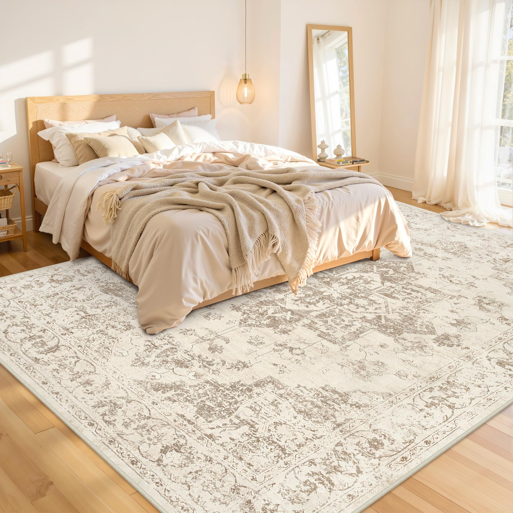 Luxturiy Area Rugs 9x12 Living Room: Bedroom Washable Carpet Beige/Ivory