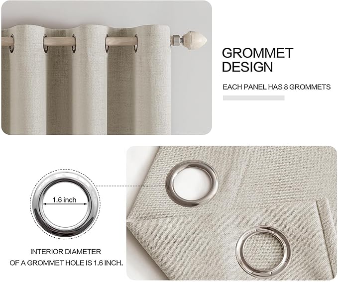 MIULEE Linen Curtains for Bedroom 100% Blackout Thermal Insulated Cobblestone Grommet Room Darkening Curtains & Drapes for Living Room Nursery 52 x 54 Inch (2 Panels)