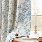 jinchan Blackout Floral Curtains for Living Room Bedroom Linen Blend Curtain Farmhouse Blue Printed with Lined Back Tab Rod Pocket Drapes Window Treatments 2 Panels 90 Inch
