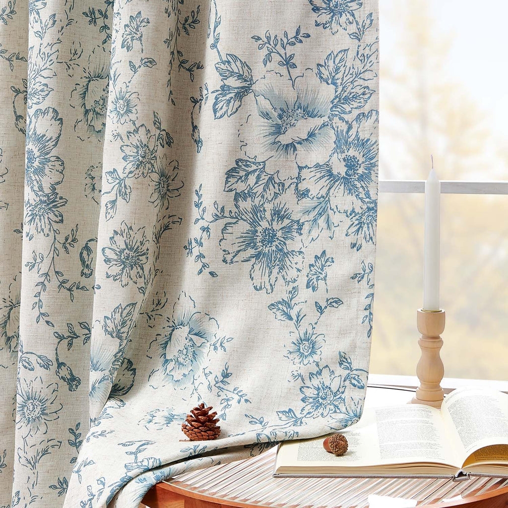 jinchan Floral Linen Blackout Curtains for Bedroom 63 Inches Long