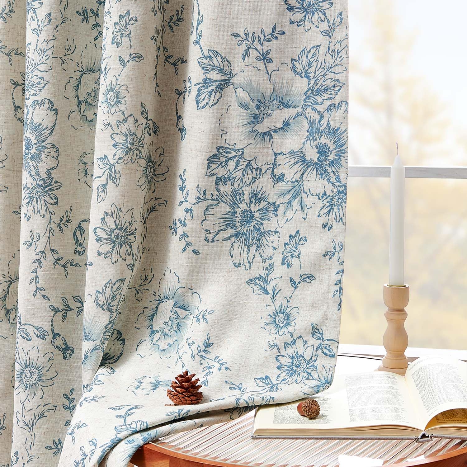 jinchan Floral Linen Blackout Curtains for Bedroom 63 Inches Long