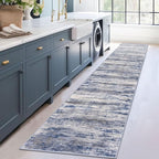 KOZYFLY Modern Abstract Hallway Runner, 2x12 Washable Rug Runner Non-Slip Soft Striped Kitchen Runner Rug, Grey Blue Print Carpet for Entryway Bathroom Laundry Room Foyer