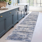 KOZYFLY Modern Abstract Hallway Runner, 2x12 Washable Rug Runner Non-Slip Soft Striped Kitchen Runner Rug, Grey Blue Print Carpet for Entryway Bathroom Laundry Room Foyer