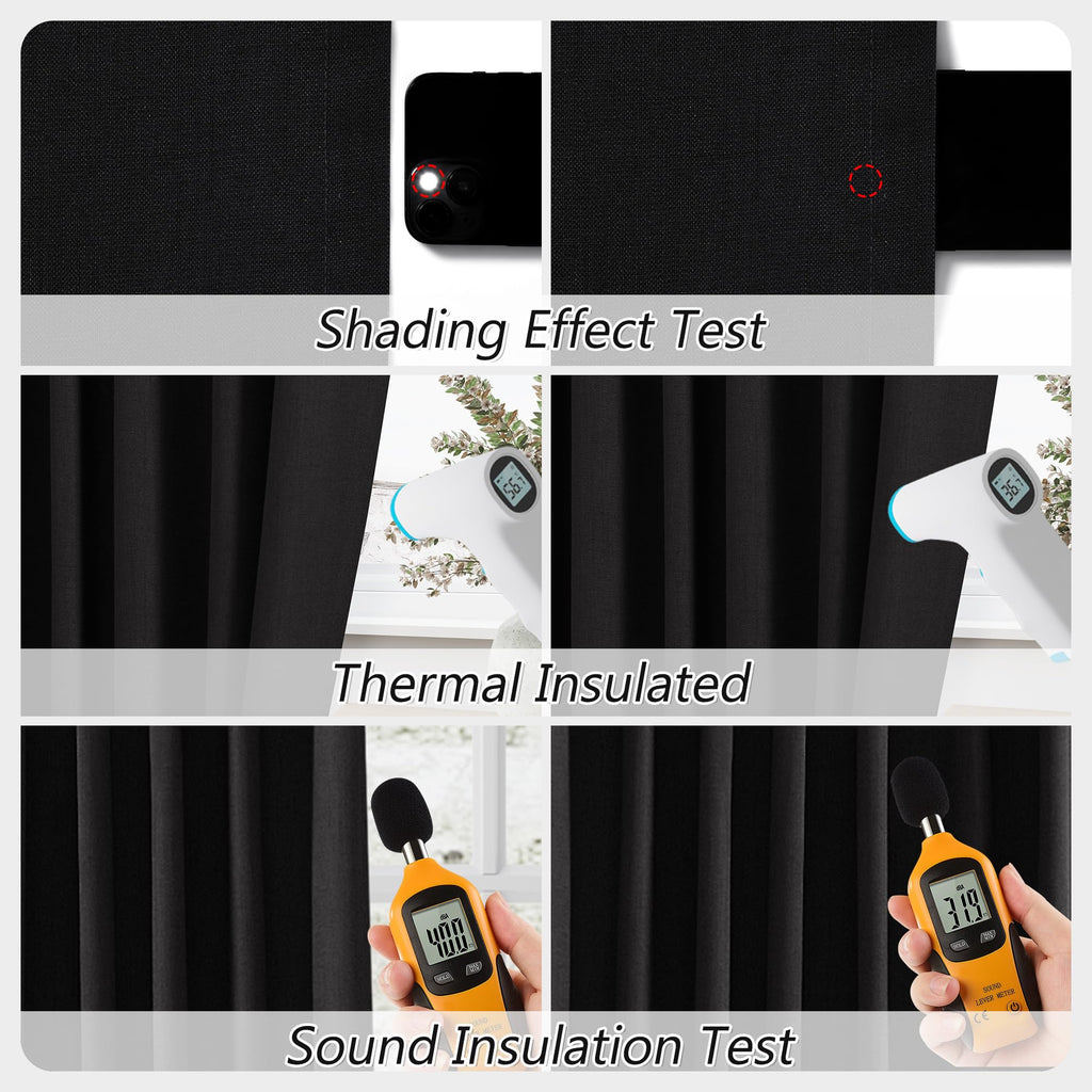 Guken Black 100% Blackout Linen Curtains 102 Inch Length 2 Panels Set for Living Room Bedroom Back Tab Thermal Insulated Black Out Drapes Room Darkening Window Curtains,52x108