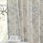 jinchan Lined Linen Blend Curtain Floral Curtains for Living Room 96 Inches Long Blue Peony Flower Printed Curtain Rod Pocket Back Tab Farmhouse Patterned Drapes Bedroom Window Curtains Set 2 Panels