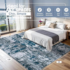 9x12 Area Rugs for Living Room Rug Washable: Abstract Large Rug for Dining Room Bedroom Carpet Non Slip 9 by 12 Indoor Modern Nursery Home Office Navy Grey