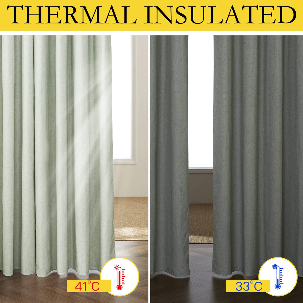 NICETOWN Sage Green Linen Blackout Curtains for Night Shift, Great Job, Set of 2, 42" by 45", Short Kitchen Burlap Linen 100% Blackout Drape Panels with Bronze Grommets for Blocking Light