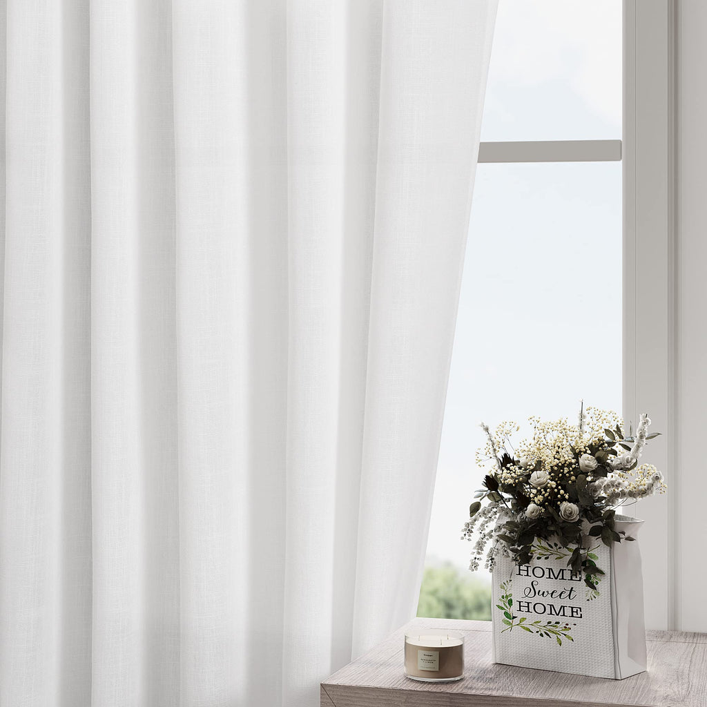 White Linen Curtains 63 inches Long for Bedroom Back Tab Light Filtering Privacy Sheer White Curtains Modern Farmhouse Coastal Decor Off White Cotton Textured Gauze Curtain for Bathroom 2 Panel Set