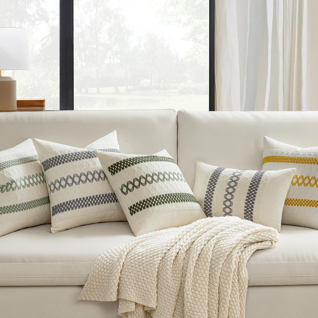 MIULEE Set of 2 Gray Boho Decorative Lumbar Pillow Covers 12x20 Inch