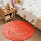 OLANLY Coral Red Round Rugs for Bedroom - Machine Washable, 3 ft Circle Area Rugs for Living Room, Soft and Fluffy Shaggy Carpet for Teen Girl and Boys, Nursery Rooms, Dorms, Home Decor Aesthetic