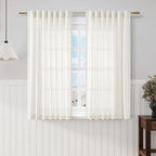 Beige White Kitchen Cafe Sheer Curtains 54 Inch Long 2 Panel Back Tab Linen Textured Light Filtering Short Neutral Bohemian Farmhouse Bedroom Bathroom Curtains 52Wx54L