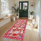 Rug for Hallways Kitchen Rug 2x8, Non Slip Washable Rugs with Rubber Backing Soft Floral Carpet Runner for Hallways, Kitchen, Laundry, Bedroom, Bathroom(2 x 8, Red Garden)