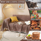 HANDONTIME Brown Sofa Covers Simple Couch Cover for Pet White Floral Couch Cushion Covers for L Shape Chocolate Sofa Throw Cover Sectional Couch Covers for Living Room Machine Washable, 71" X150"