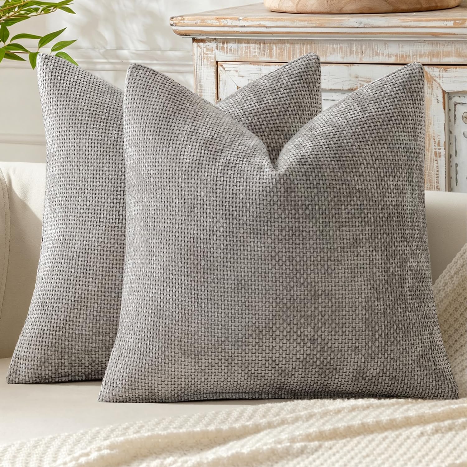 MIULEE Decorative Couch Throw Pillow Covers 18x18 Inch Light Gray 2 Pack